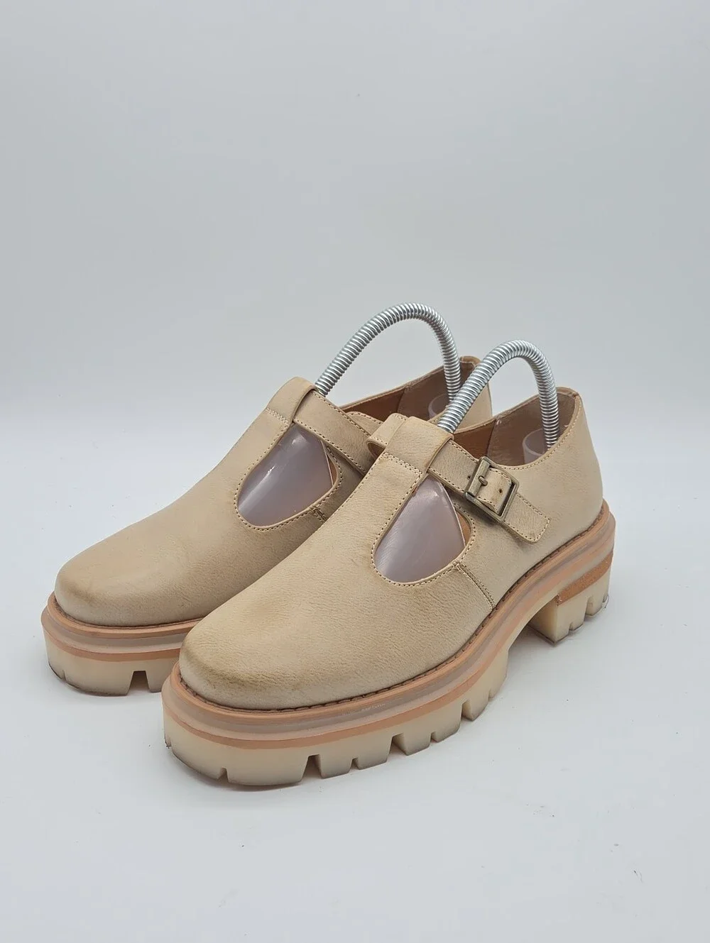 Korks Vega Platform Lug Sole Mary Jane Shoes Cream Women's 8